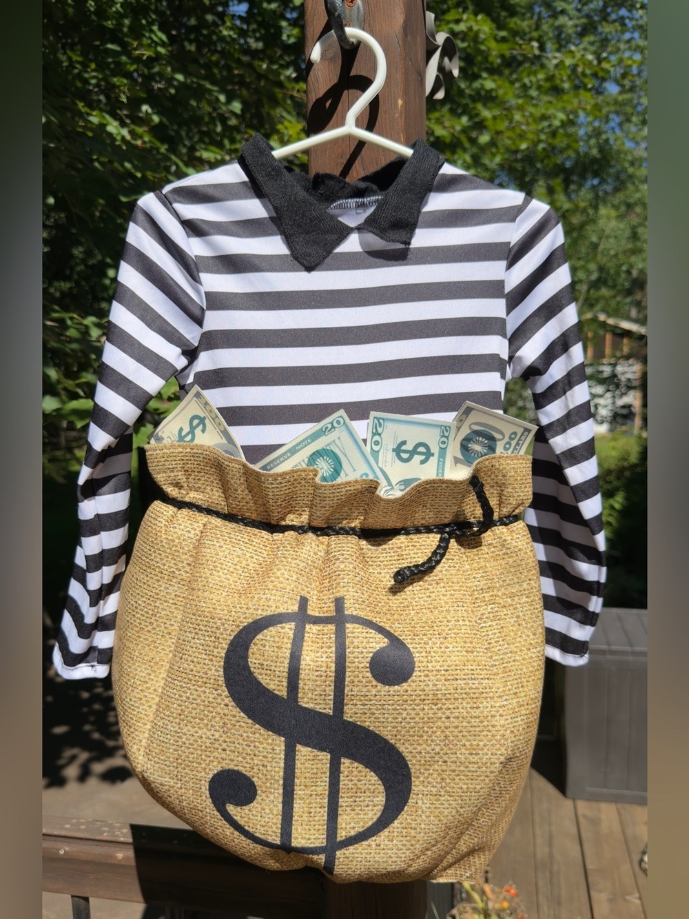 💰 Baby Bank Robber Money Bag Halloween Costume Black White | 6-9 Months - Picture 3 of 7